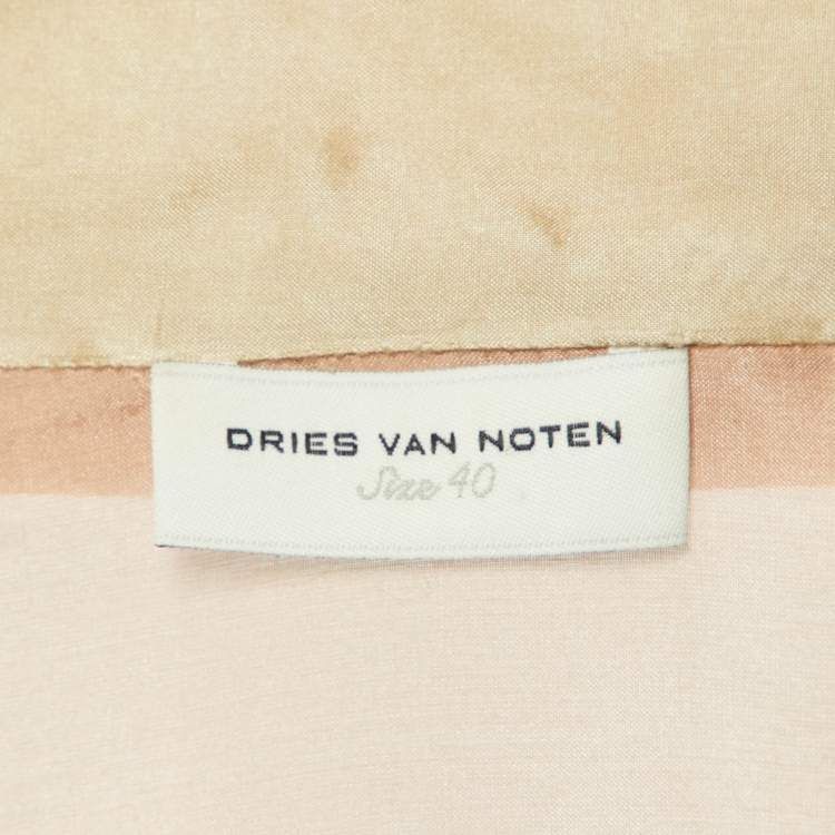 Pre Owned Dries van Noten Taupe Embroidered Silk Wrap Top M