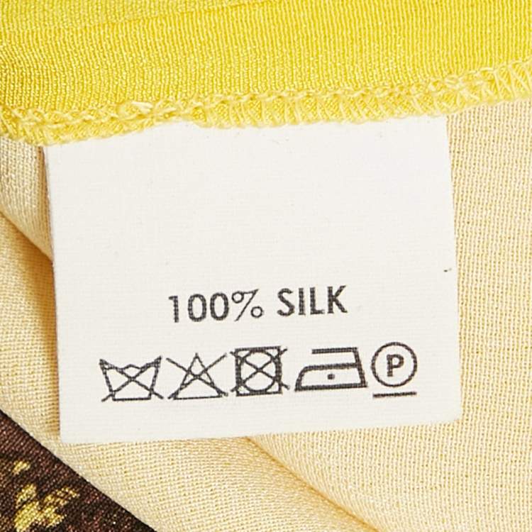 Pre Owned Dries van Noten Yellow Floral Print Silk Tie-Up Waist Detail Midi Dress M