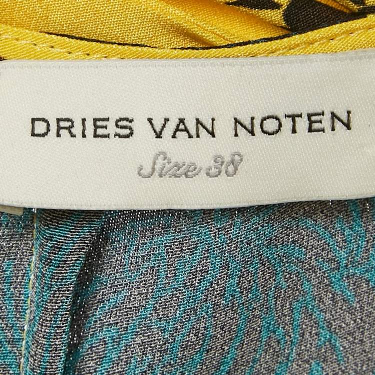 Pre Owned Dries van Noten Yellow Floral Print Silk Tie-Up Waist Detail Midi Dress M