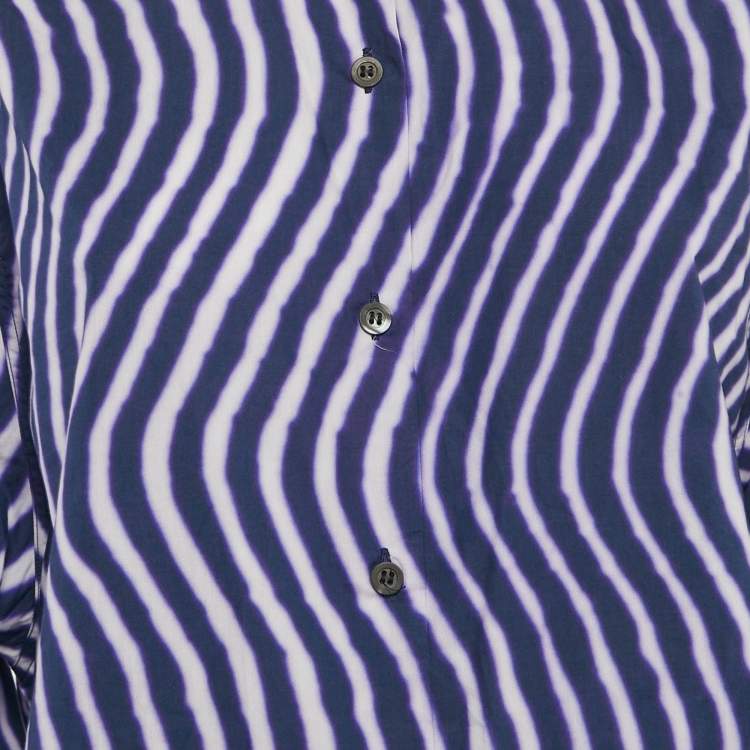 Pre Owned Dries van Noten Navy/Multicolor Printed Cotton Button Front Shirt M