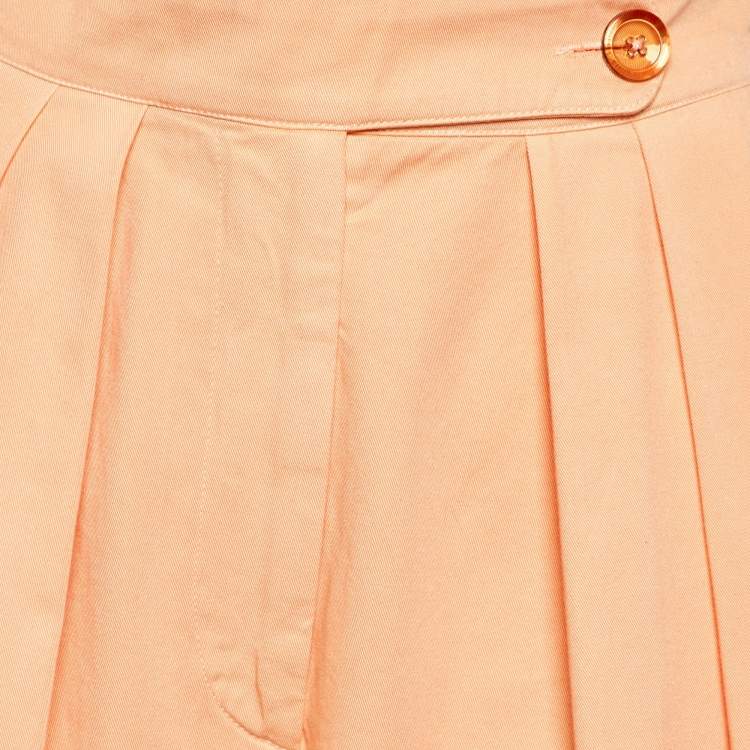 Pre Owned Dries van Noten Orange Cotton Pleated Wide Leg Trousers M
