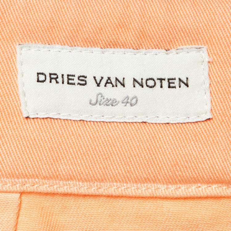 Pre Owned Dries van Noten Orange Cotton Pleated Wide Leg Trousers M