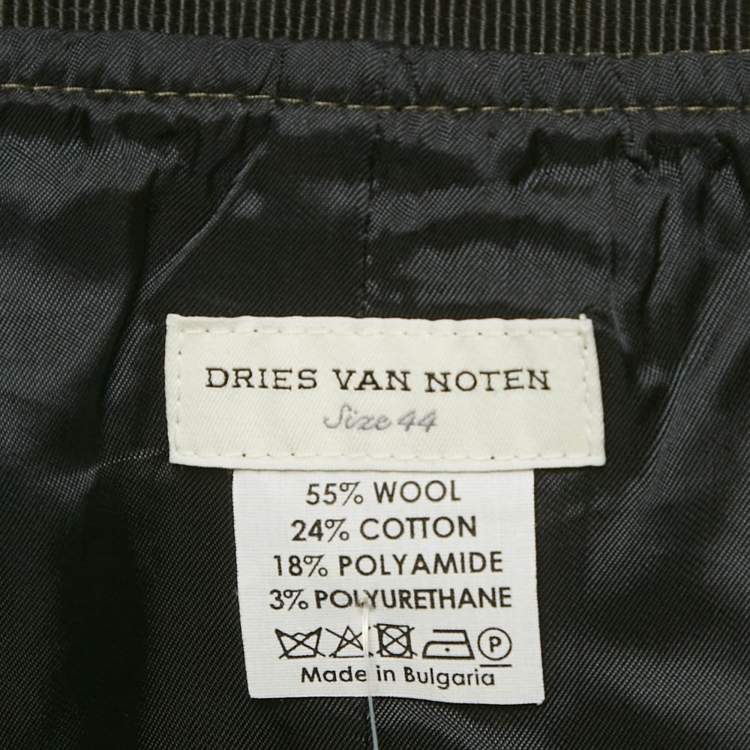 Pre Owned Dries van Noten Green Wool Drill Button Detail Midi Skirt L