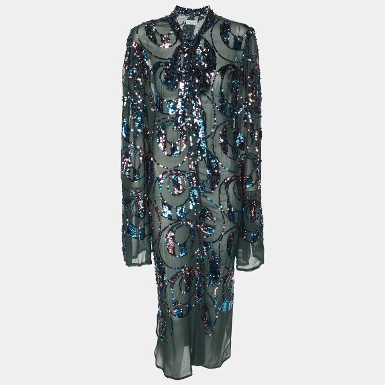 Pre Owned Dries van Noten Multicolor Sequined Knit Cardigan M