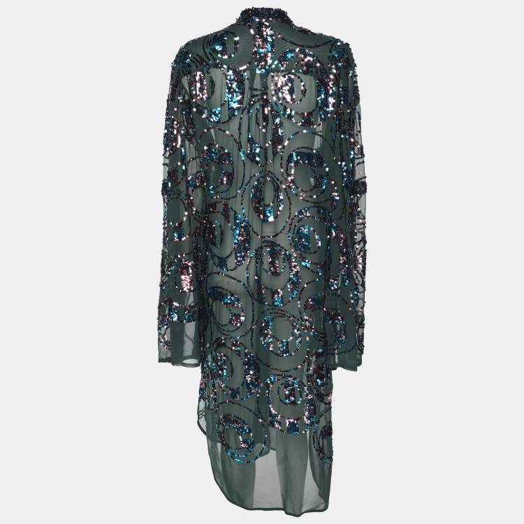 Pre Owned Dries van Noten Multicolor Sequined Knit Cardigan M