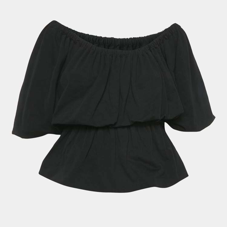 Pre Owned Dries van Noten Black Cotton Knit Elasticized Detail Top S