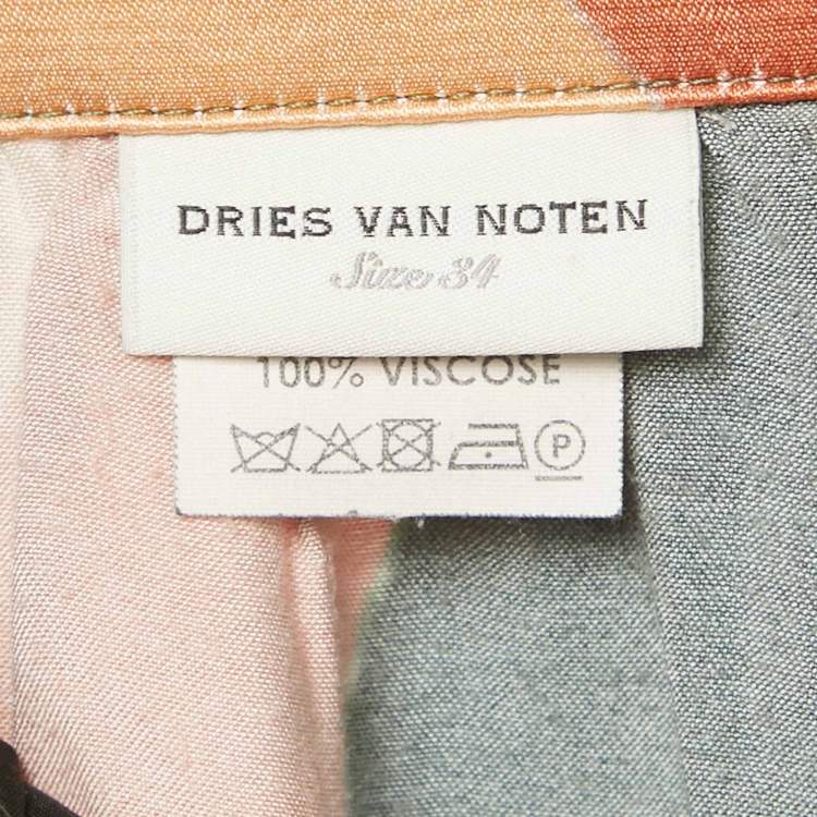 Pre Owned Dries van Noten Green/Pink Tropical Print Crepe Trousers S
