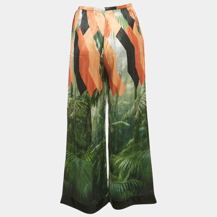 Pre Owned Dries van Noten Green/Pink Tropical Print Crepe Trousers S