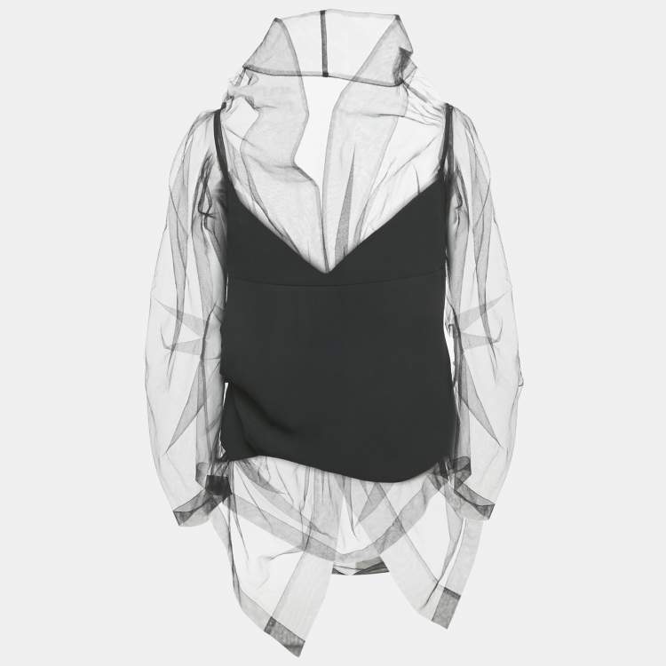 Pre Owned Dries van Noten Black Tulle and Crepe Blouse M