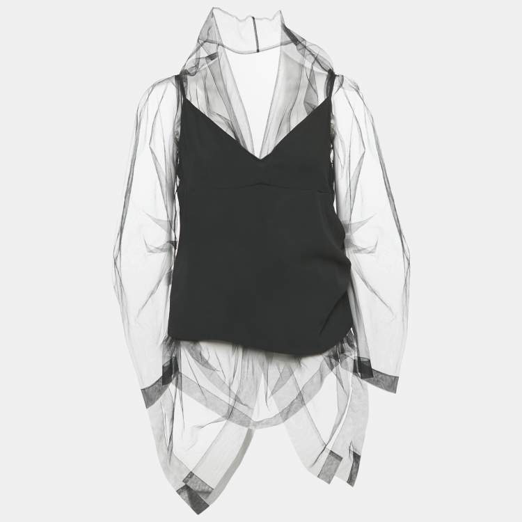 Pre Owned Dries van Noten Black Tulle and Crepe Blouse M