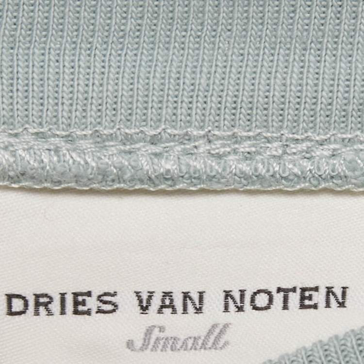 Pre Owned Dries van Noten Sage Green Floral Applique Cotton Ruffle T-Shirt S