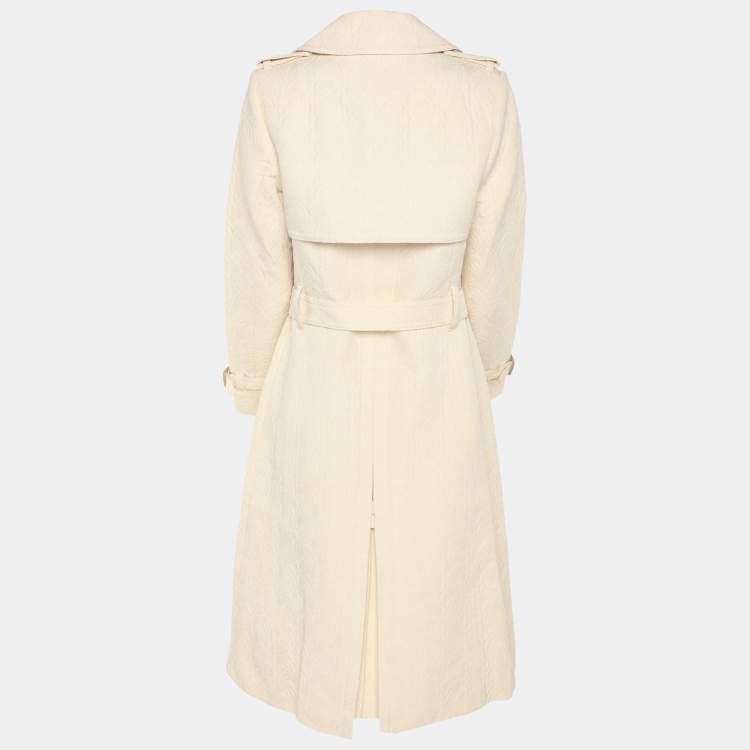 Pre Owned Dries van Noten Cream Jacquard Wool Belted Long Coat M