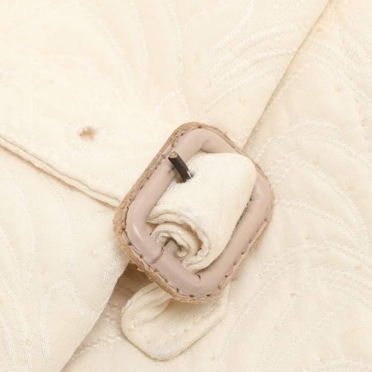 Pre Owned Dries van Noten Cream Jacquard Wool Belted Long Coat M