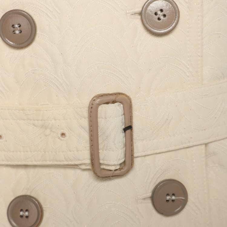 Pre Owned Dries van Noten Cream Jacquard Wool Belted Long Coat M