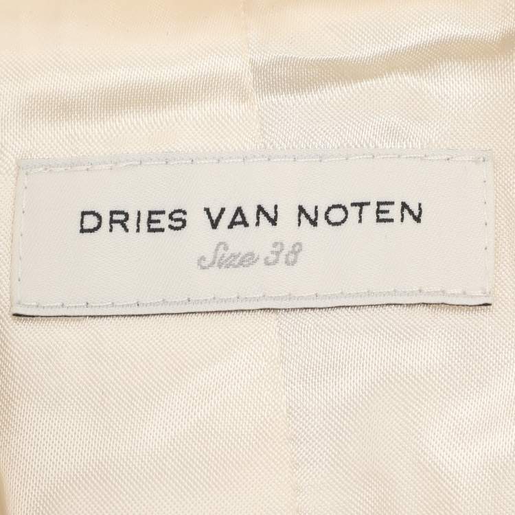 Pre Owned Dries van Noten Cream Jacquard Wool Belted Long Coat M