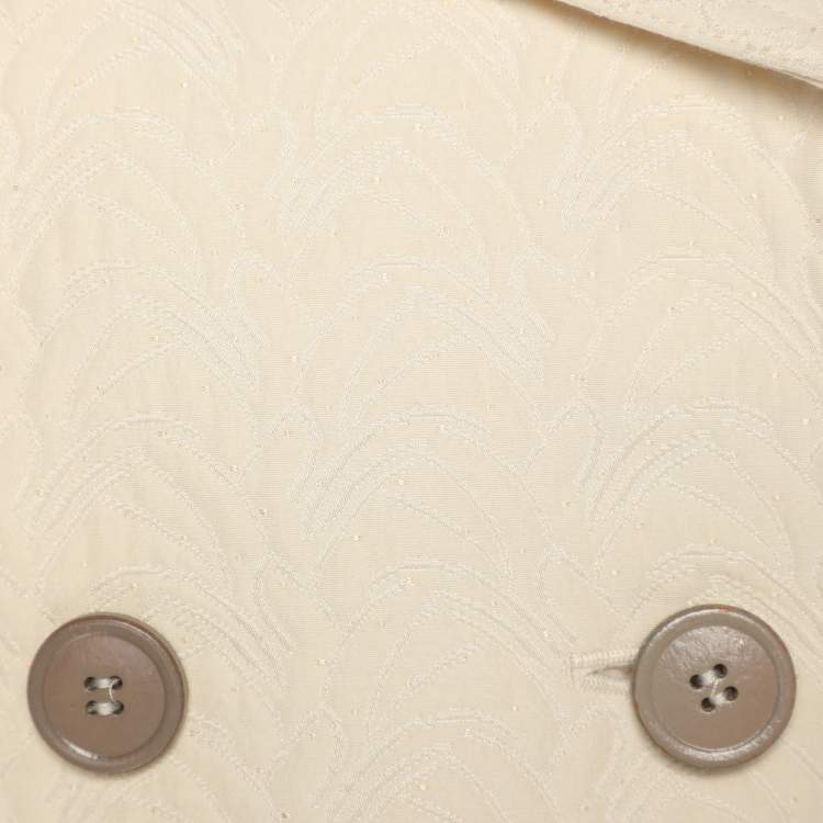 Pre Owned Dries van Noten Cream Jacquard Wool Belted Long Coat M