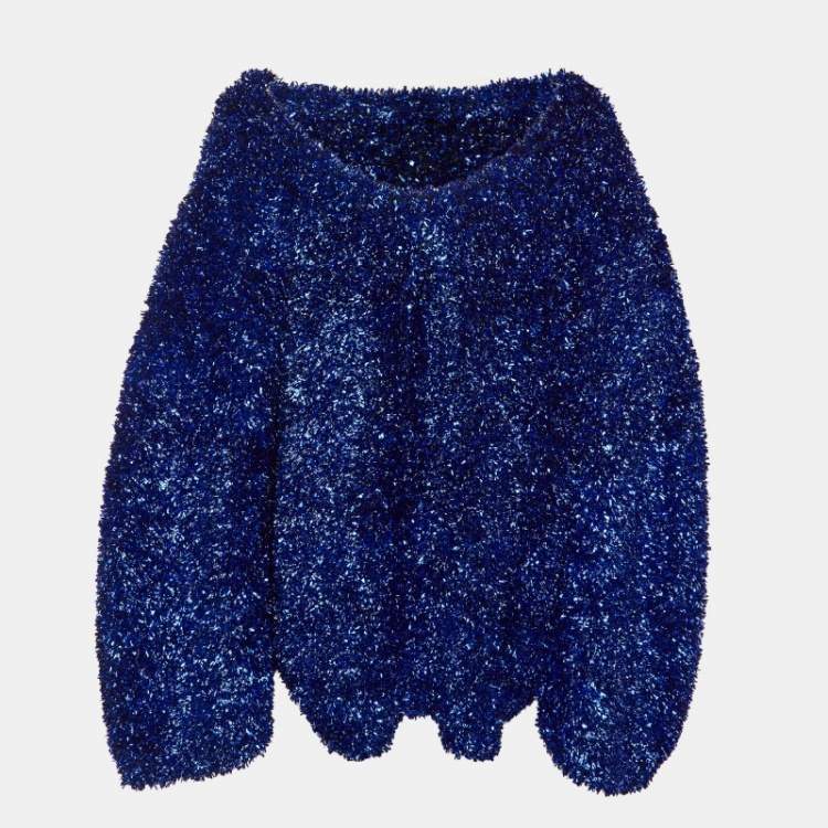 مملوكة مسبقًا Dries van Noten Blue Wool Blend & Lamé Oversized Sweater L