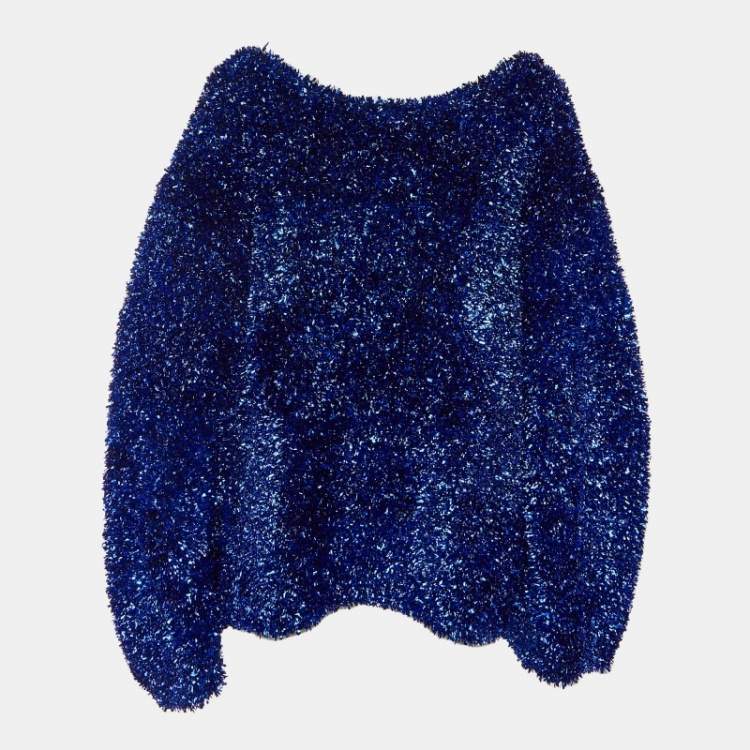 مملوكة مسبقًا Dries van Noten Blue Wool Blend & Lamé Oversized Sweater L