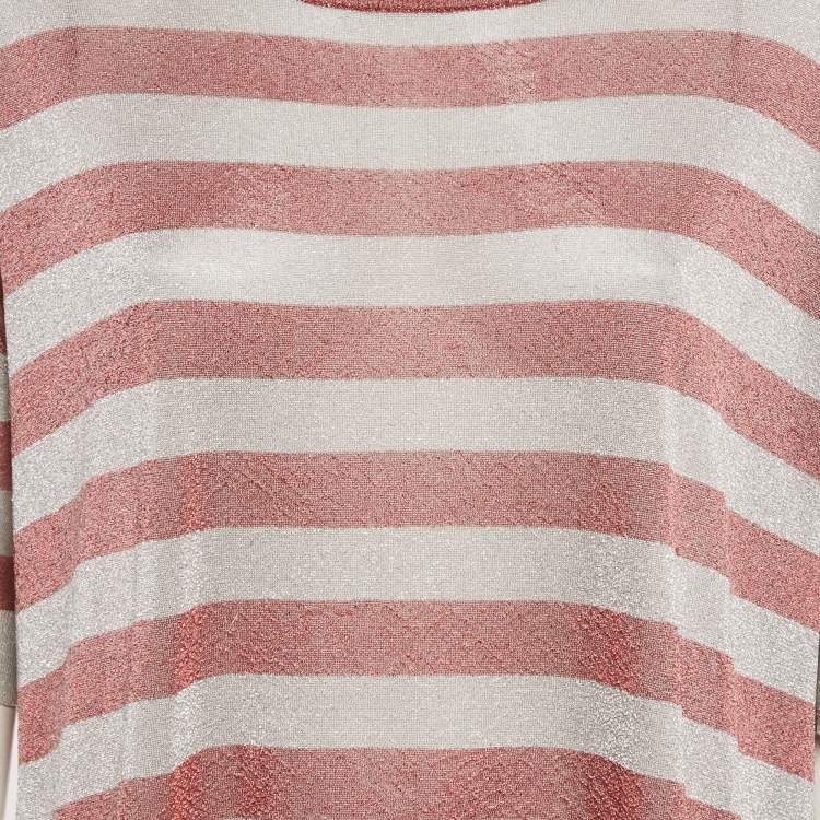 Pre Owned Dries Van Noten Red/Grey Striped Lurex Knit Oversized T-Shirt M