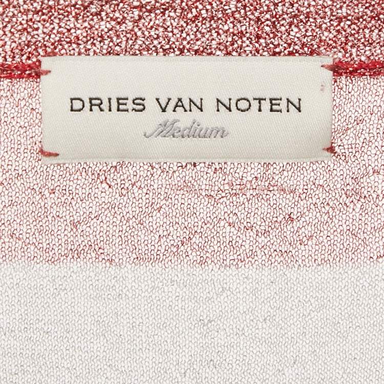 Pre Owned Dries Van Noten Red/Grey Striped Lurex Knit Oversized T-Shirt M