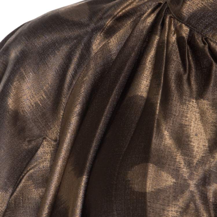 Pre Owned Dries van Noten Brown Silk Short Sleeve Top M 