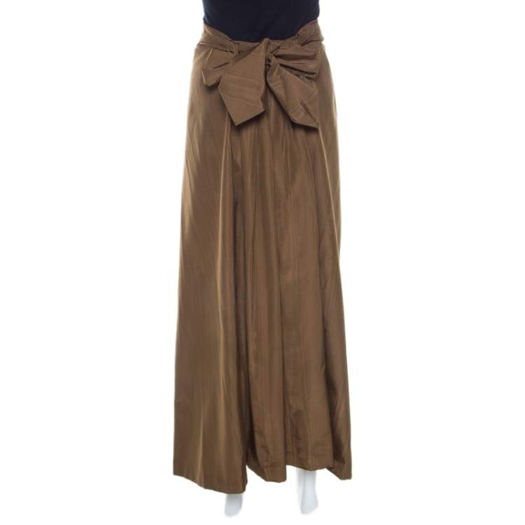 Pre Owned Dries Van Noten Bronze Gold Striped Cotton Blend Maxi Skirt S