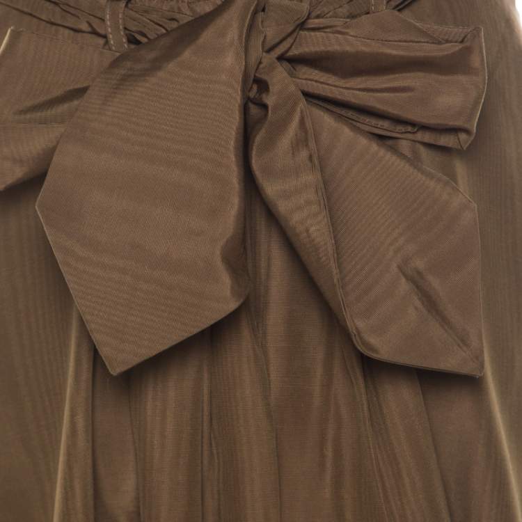 Pre Owned Dries Van Noten Bronze Gold Striped Cotton Blend Maxi Skirt S