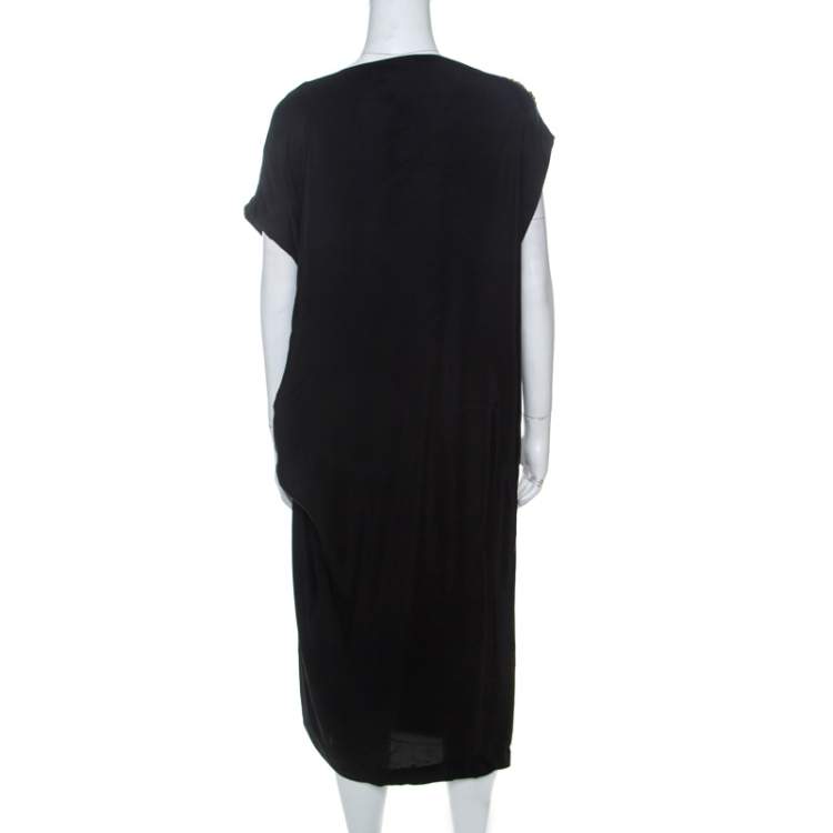 Pre Owned Dries van Noten Black Silk Sequin Embellished Draped Dress L