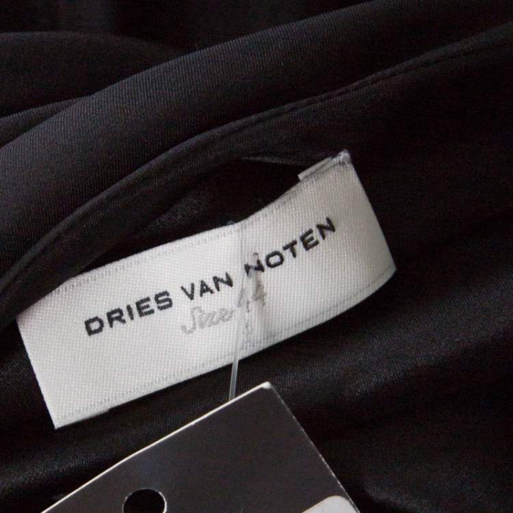 Pre Owned Dries van Noten Black Silk Sequin Embellished Draped Dress L