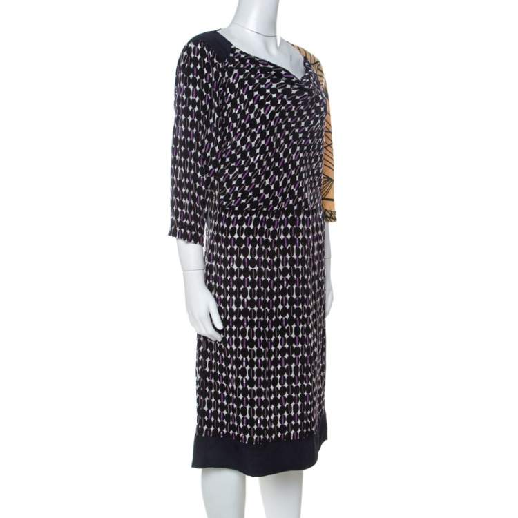 Pre Owned Dries Van Noten Multicolor Abstract Print Silk Sequinned & Beaded Detail Midi Dress M
