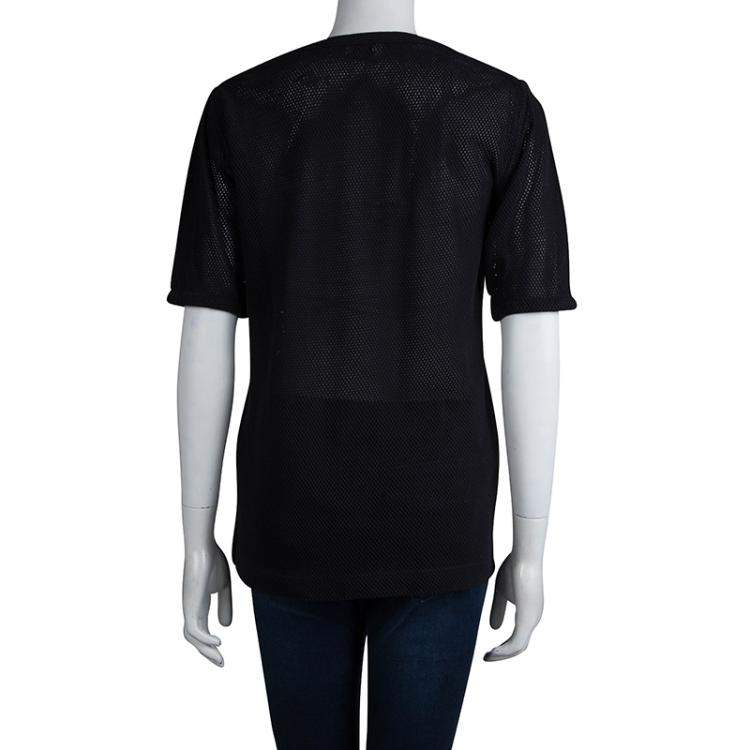 Pre Owned Dries Van Noten Navy Blue Perforated Knit T-Shirt M