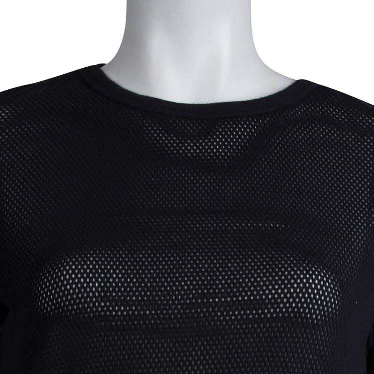 Pre Owned Dries Van Noten Navy Blue Perforated Knit T-Shirt M