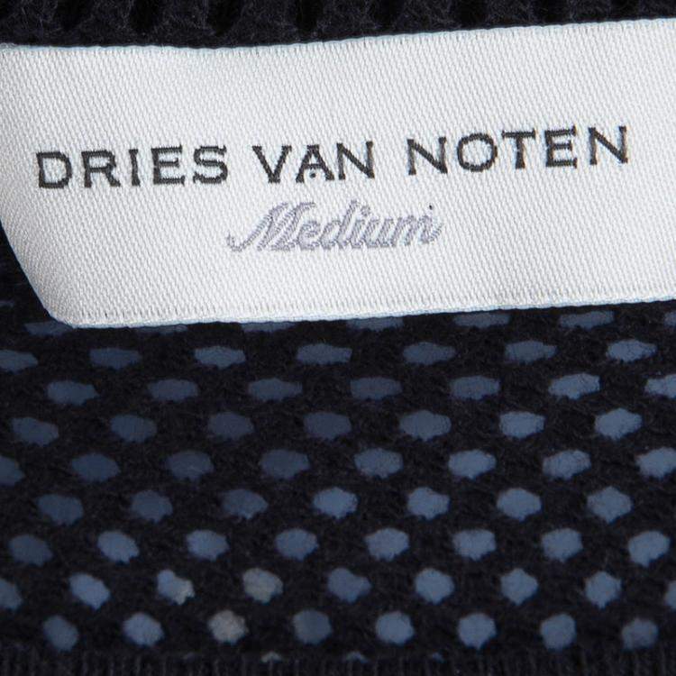Pre Owned Dries Van Noten Navy Blue Perforated Knit T-Shirt M