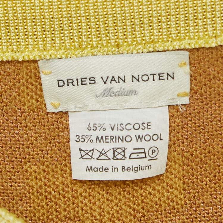 Pre Owned Dries van Noten Yellow/Brown Checked Knit Midi Skirt M