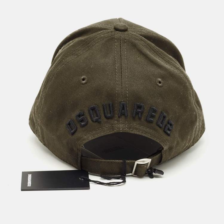 Pre Owned Dsquared2 Olive Green Icon Embroidered Canvas Baseball Cap One Size