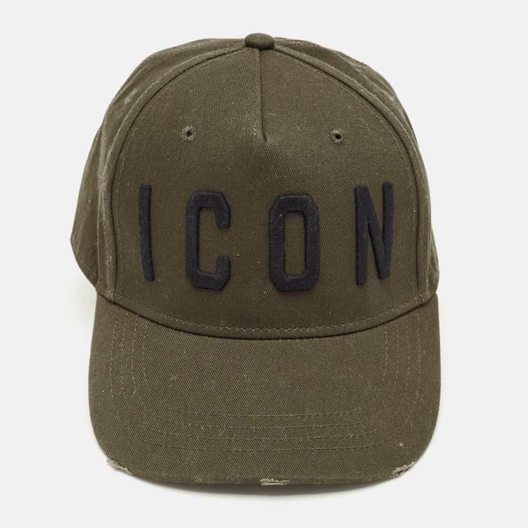 Pre Owned Dsquared2 Olive Green Icon Embroidered Canvas Baseball Cap One Size