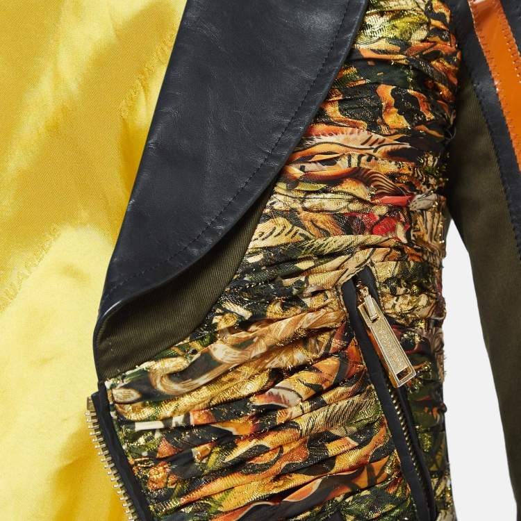 Pre Owned Dsquared2 Green Gabardine and Printed Crepe Zip-Up Jacket S