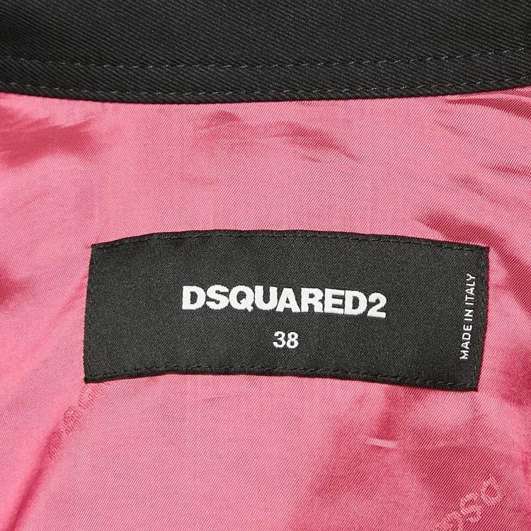 Pre Owned Dsquared2 Black Floral Print Denim and Crepe Gathered Jacket S