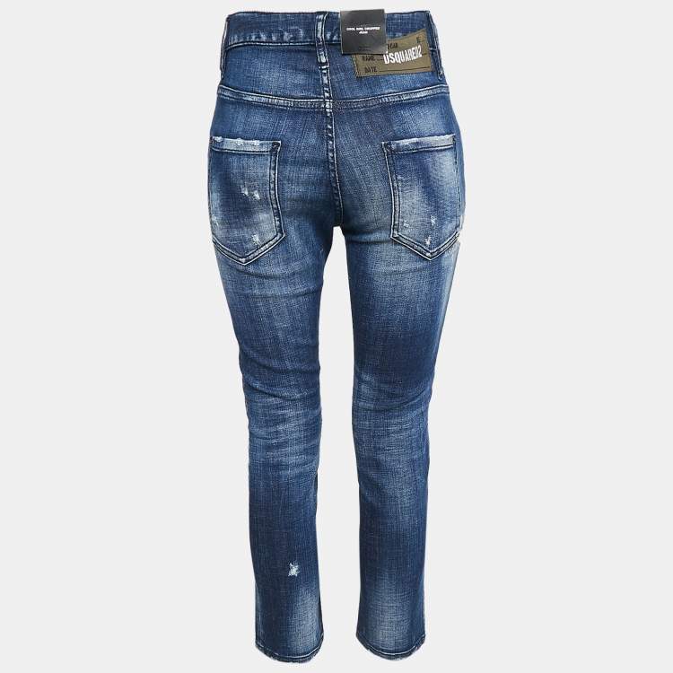 Pre Owned Dsqaured2 Blue Washed Denim Cool Girl Cropped Jeans S Waist 32"