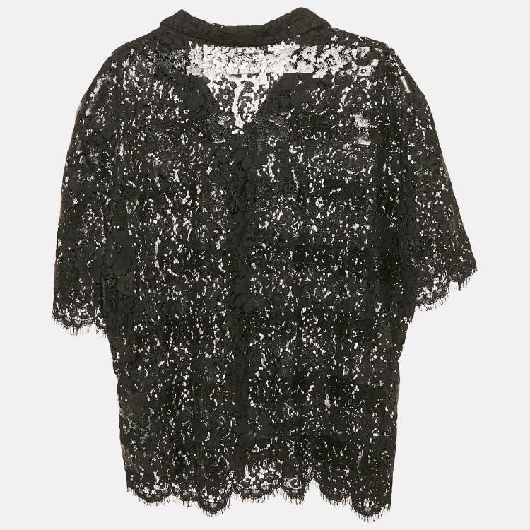 Pre Owned Dsquared2 Black Coated Stripe Lace Sheer Shirt XL