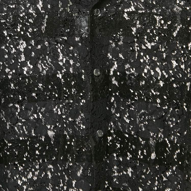 Pre Owned Dsquared2 Black Coated Stripe Lace Sheer Shirt XL