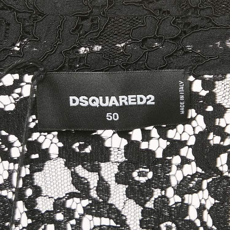 Pre Owned Dsquared2 Black Coated Stripe Lace Sheer Shirt XL