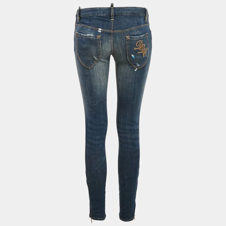 Pre Owned Dsquared2 Blue Washed Denim Ddc Pintura Jeans S Waist 28"