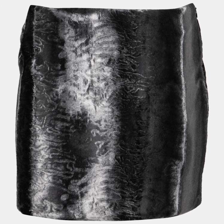 Pre Owned Dsquared2 Grey Astrakhan Effect Velvet Mini Skirt S