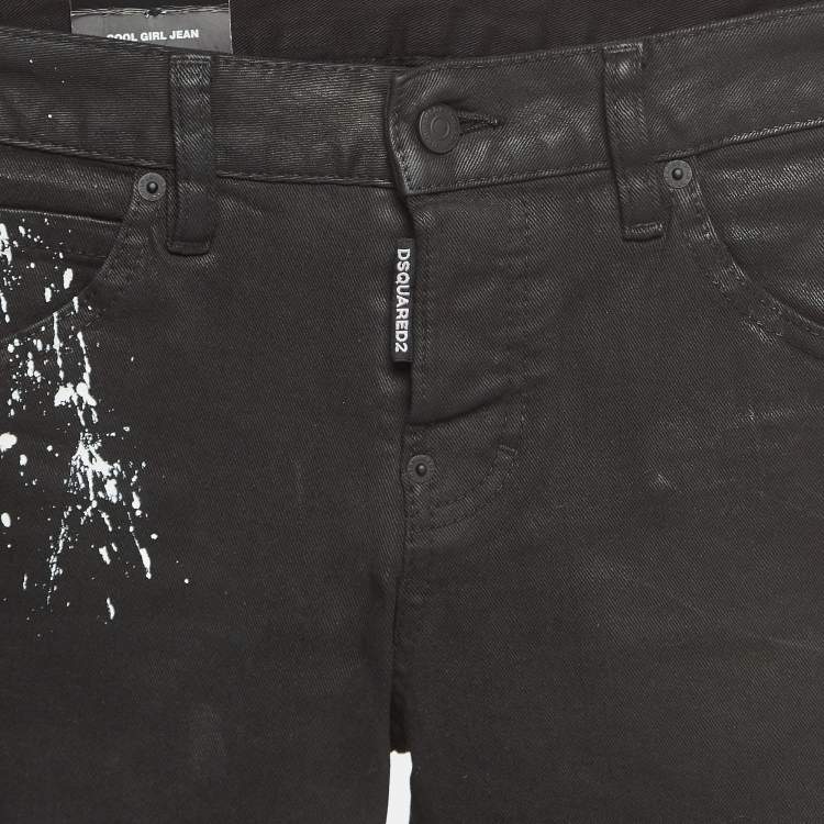 Pre Owned Dsquared2 Black Paint Splash Denim Straight-Leg Jeans M Waist 29''