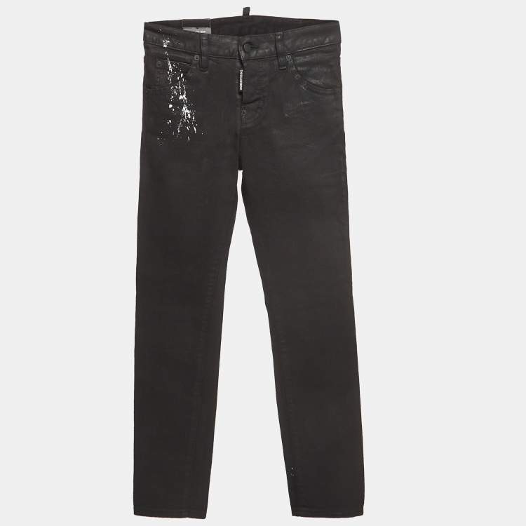 Pre Owned Dsquared2 Black Paint Splash Denim Straight-Leg Jeans M Waist 29''