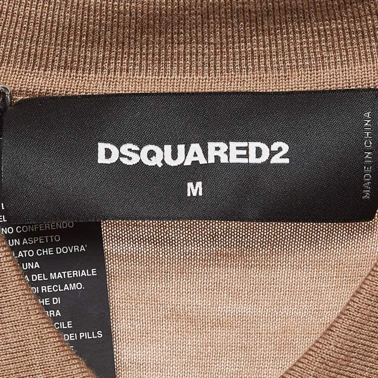 Pre Owned Dsquared2 Brown Wool Knit Shoulder Trimmed Polo Tshirt M