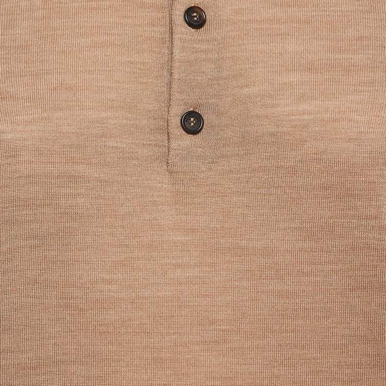 Pre Owned Dsquared2 Brown Wool Knit Shoulder Trimmed Polo Tshirt M
