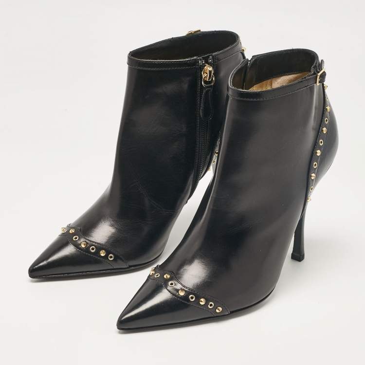Pre Owned Dsquared2 Black Leather Studded Ankle Booties Size 40