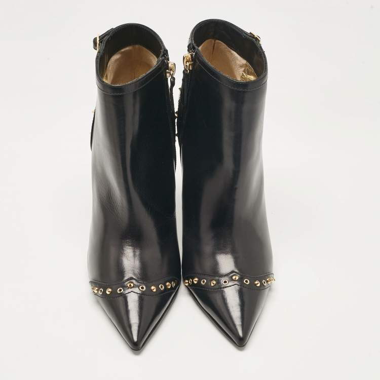 Pre Owned Dsquared2 Black Leather Studded Ankle Booties Size 40